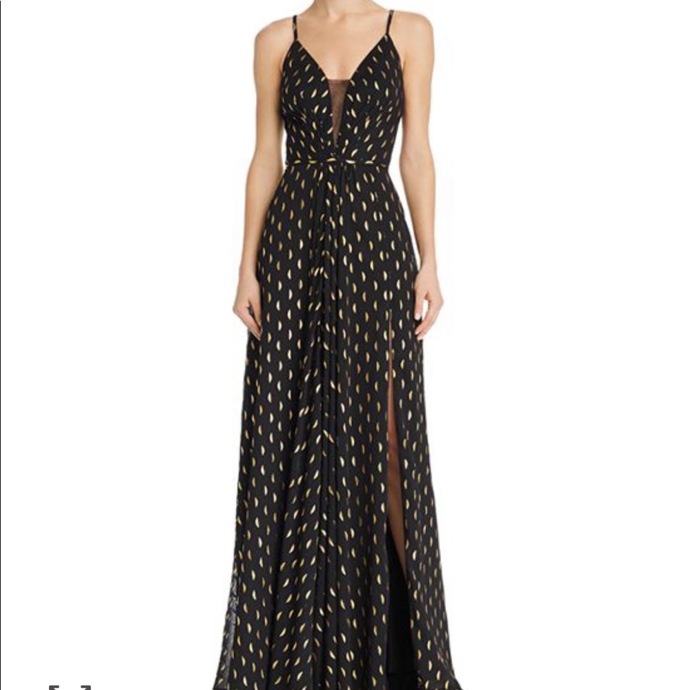 Aqua - Metallic Print Plunging illusion gown